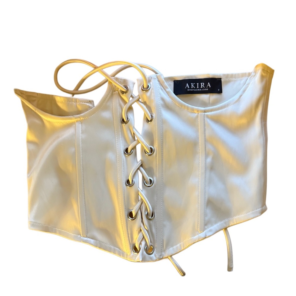 AKIRA Cream Lace-Up Corset Top